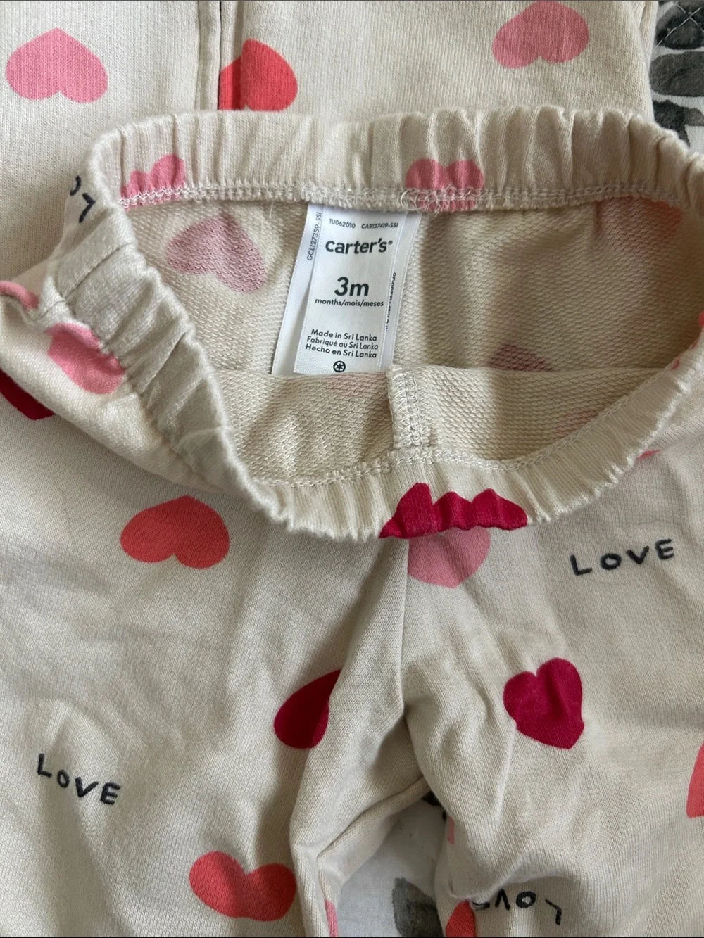 Carter's Cream Heart Print Hoodie & Pants with Red Onesie